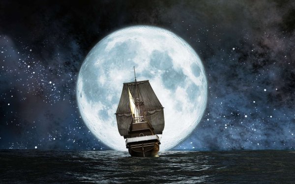 Парусник на фоне Луны