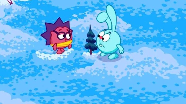 Смешарики плюс снег минус елка