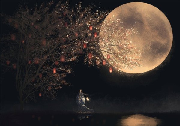 Китайский фон с луной арт