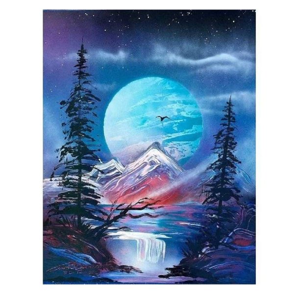 Горы рисунок гуашью с луной