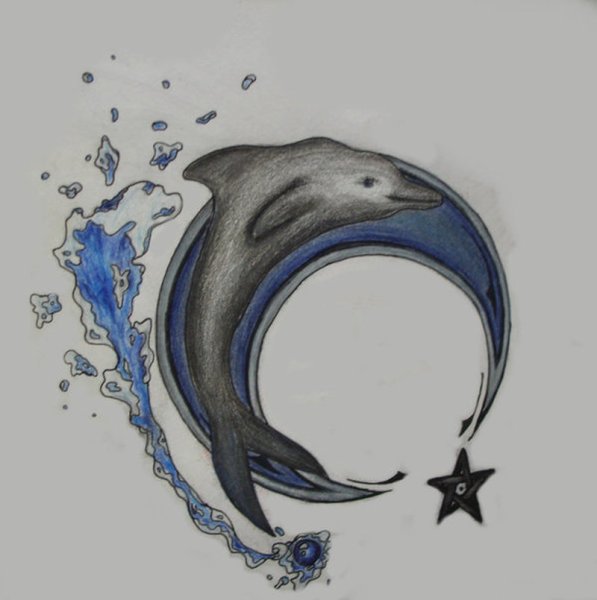 Дельфин и Луна тату