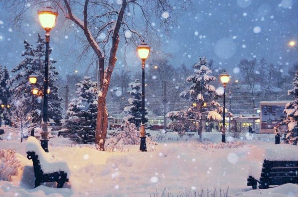 Снежная зима в городе