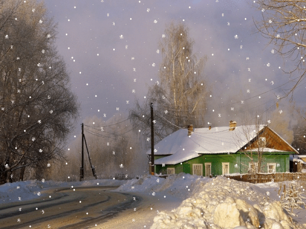 Падает снег в деревне
