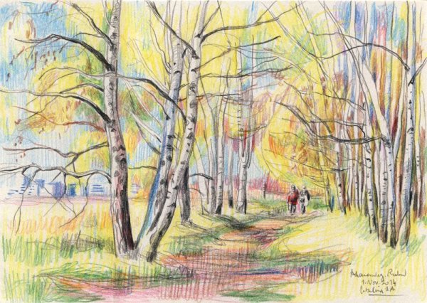 Осенний пейзаж цветными карандашами