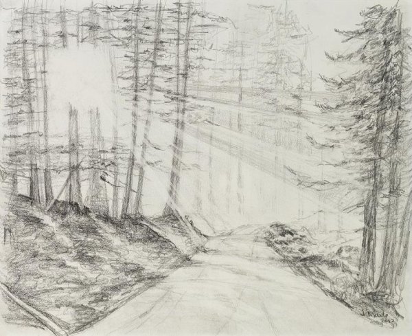 Набросок осеннего пейзажа карандашом