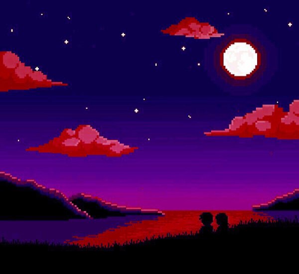 Пиксельный пейзаж ночное небо