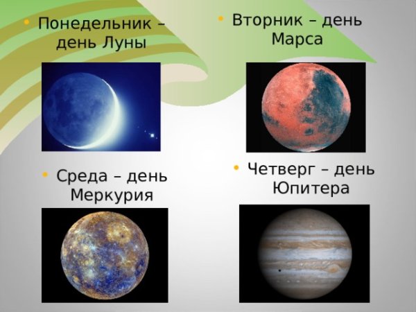 Понедельник день Луны вторник день Марса среда день