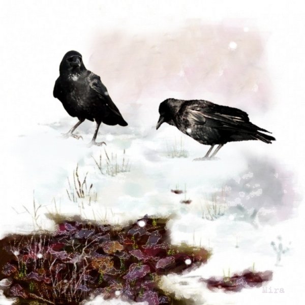 Зимний пейзаж с вороной