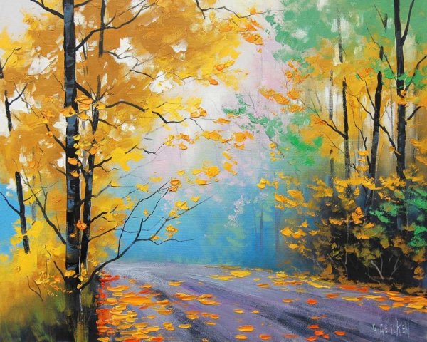 Осенний пейзаж акварелью