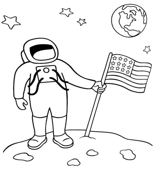 Космонавт на Луне раскраска для детей