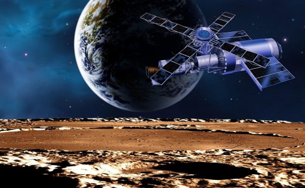 Космический корабль на фоне земли