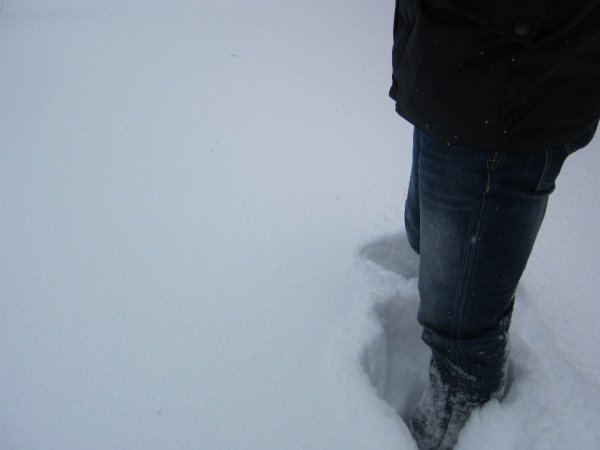 На коленях на снегу