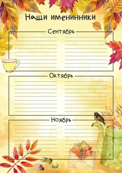 Дни рождения класса для классного уголка