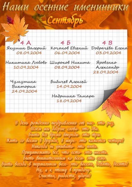 Осенние именинники