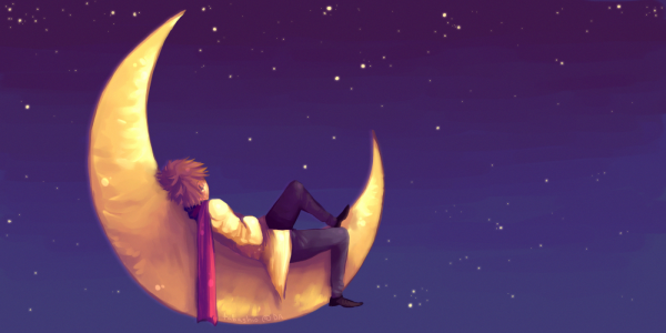 Человек сидит на месяце