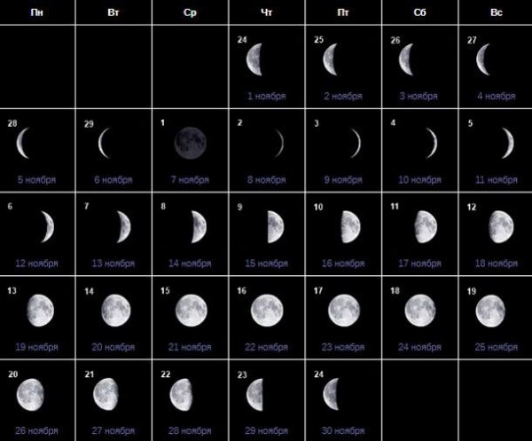 Фазы Луны в ноябре 2021
