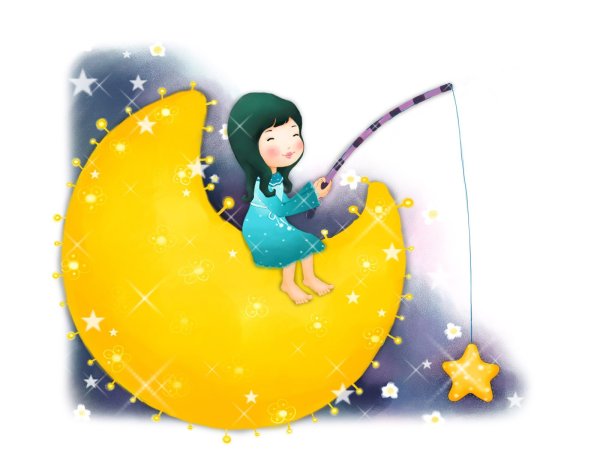 Девочка сидит на месяце