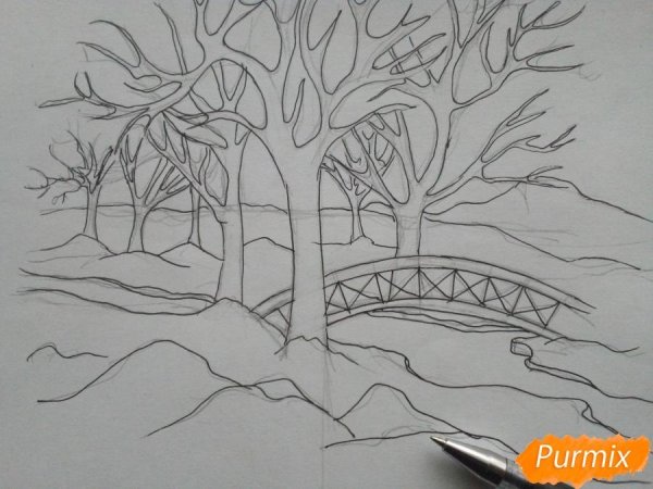 Рисунок осень простым карандашом