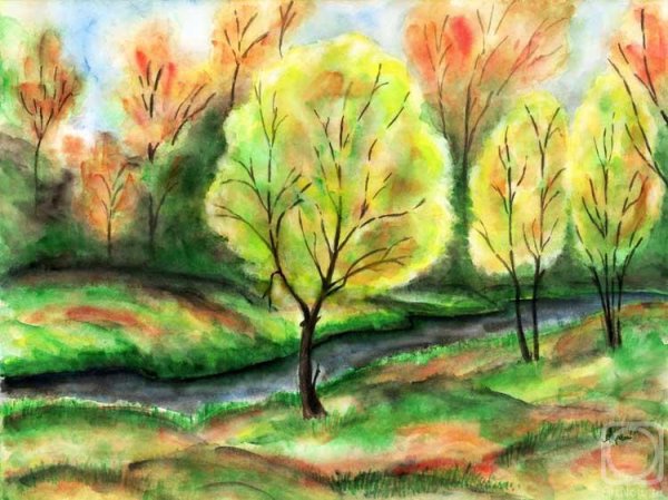 Пейзаж цветными карандашами для детей