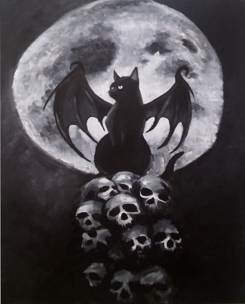 Тату кот с крыльями летучей мыши