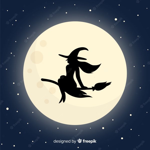 Ведьмочка на фоне Луны