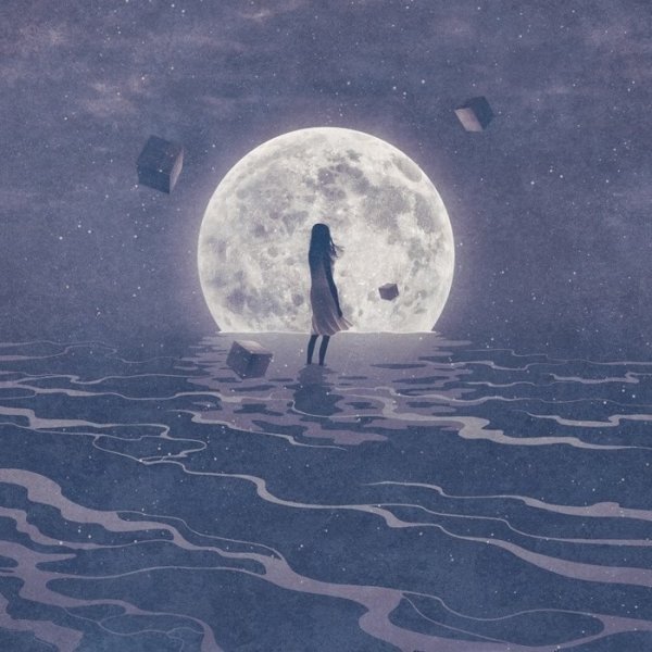 Девушка на фоне Луны арт