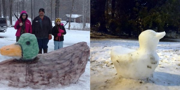 Снежная фигура утка