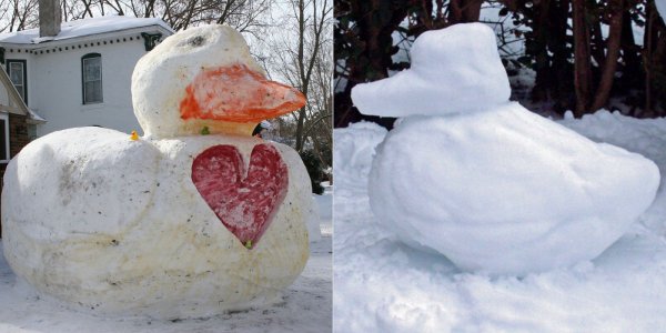 Фигурка уточка из снега