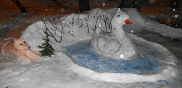 Снежные фигуры по сказкам Пушкина