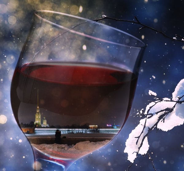 Зимний вечер бокал вина
