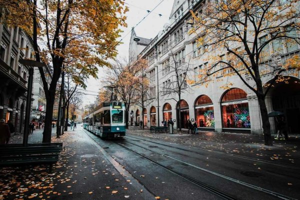 Городской пейзаж трамвай осень Швейцария Цюрих