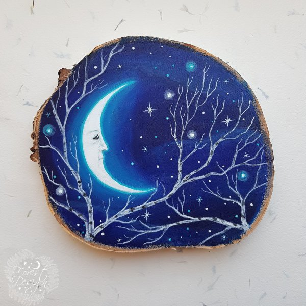 Роспись на спиле дерева акрилом космос