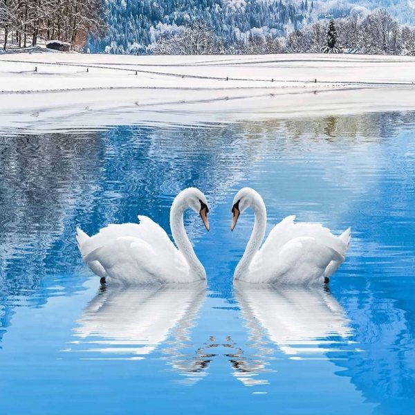 Лебеди в снегу