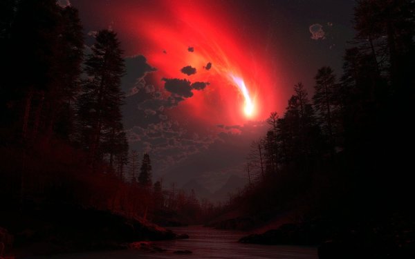 Закат в лесу арт