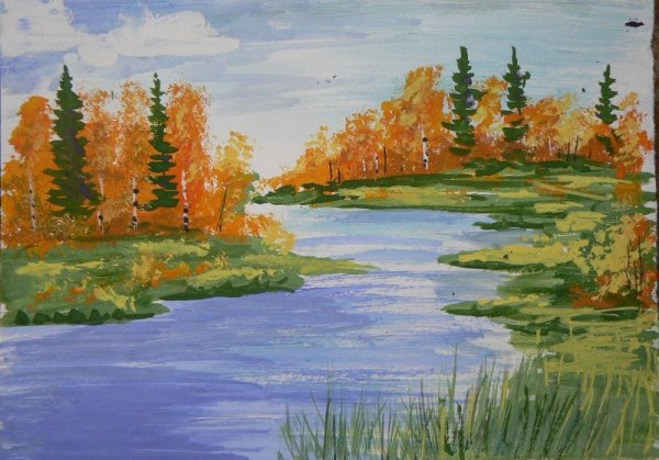 Осень гуашью