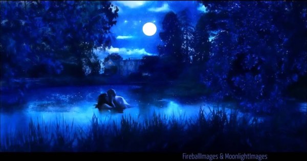 Озеро ночью аниме