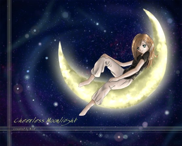 Девушка сидит на месяце