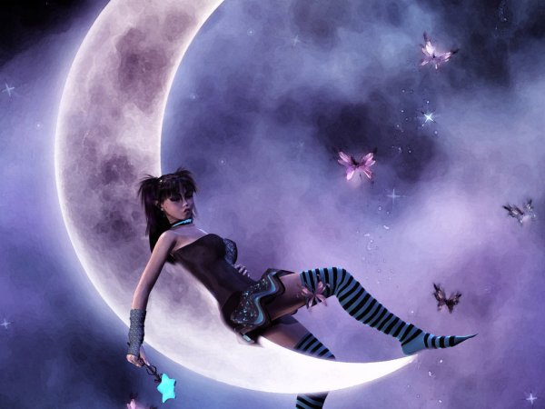 Девушка лежит на Луне