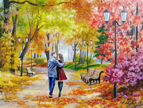 Белоснежка картина по номерам "осенний парк" 40х50 см (527-CG)