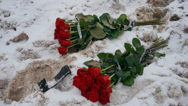 Гвоздики и свечи на снегу