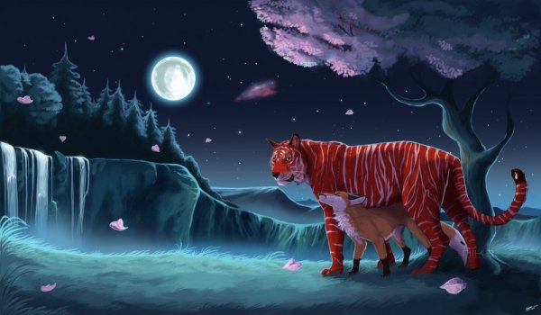 Лиса и тигр арт