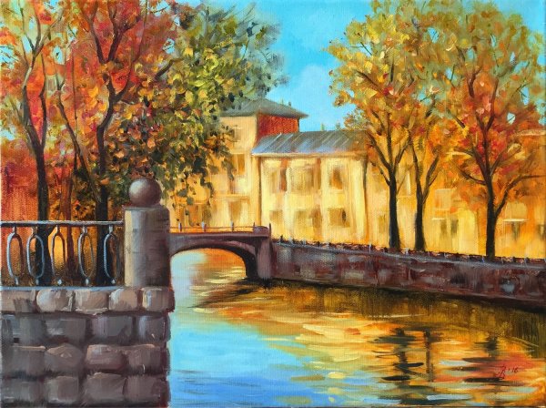 Городской пейзаж маслом на холсте