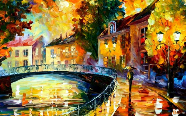 Акварель осень в городе