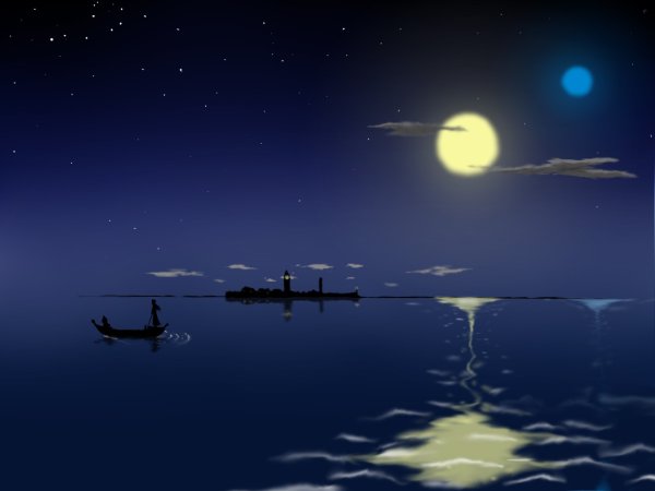 Лодка в лунном свете