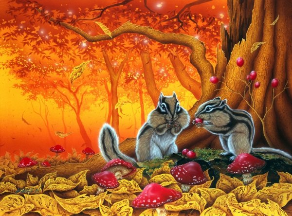 Осенний пейзаж с животными