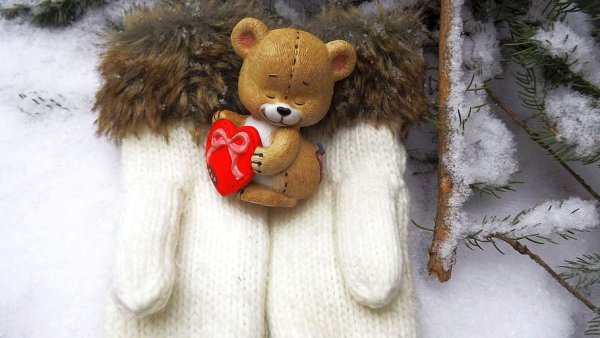 Плюшевый мишка на снегу