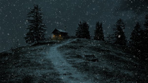 Снежная деревня ночью