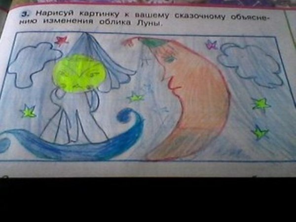 Нарисуй сказочное объяснение изменения облика Луны
