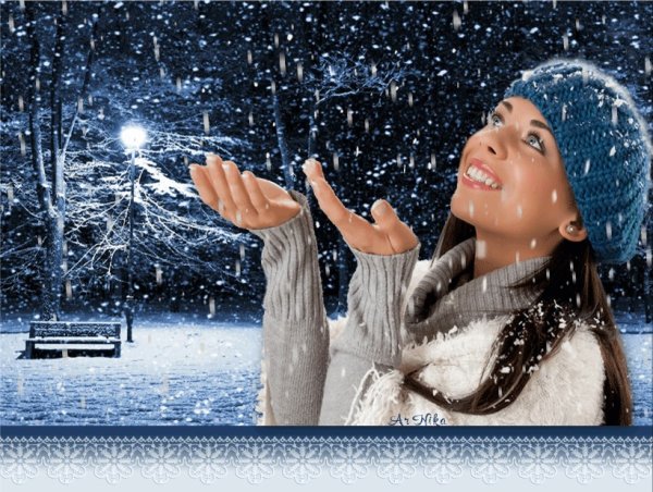 Девушка и падающий снег