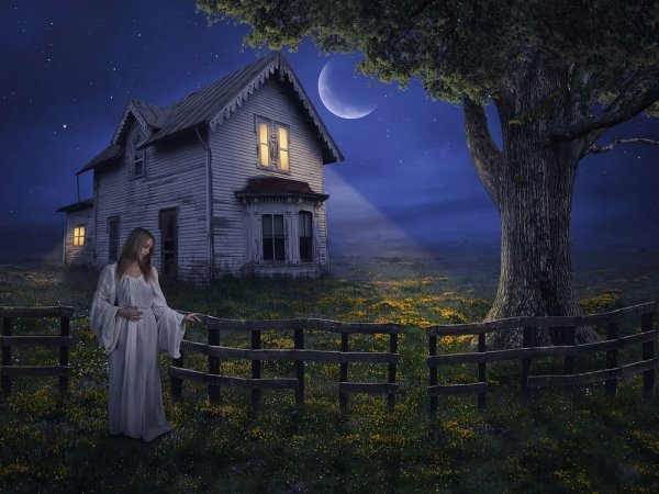 Домик ночью